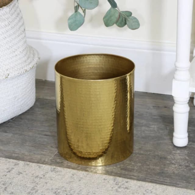 Melody Maison Metal Hammered Gold Storage Waste Bin Gold unisex