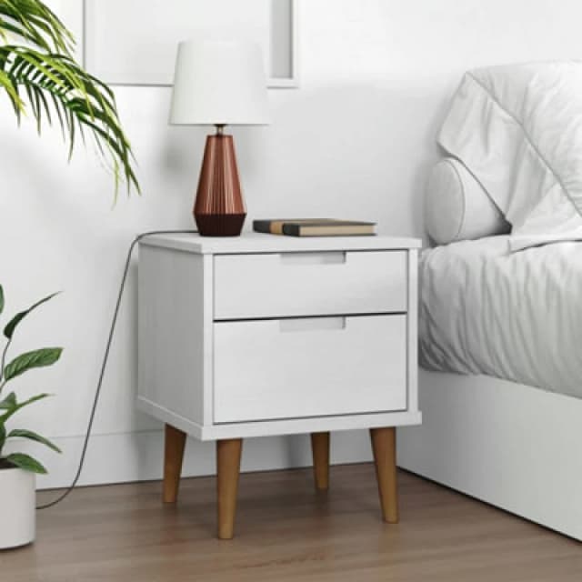Vidaxl Bedside Cabinet Molde White 40X35X48cm Solid Wood Pine, White 350496