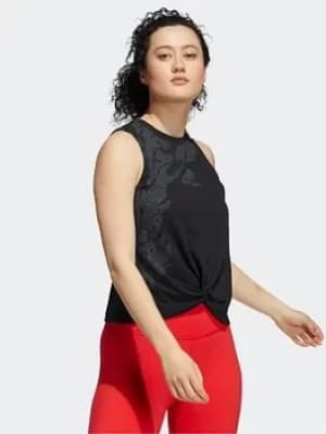 adidas Camo Graphic Knot Tank Top, Black Size M Women