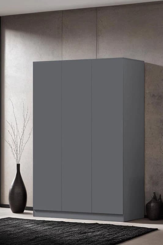 FWStyle Slow Close 3 Door Triple Wardrobe Dark Matt Grey Dark Grey