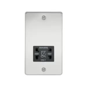 Flat Plate 115/230V dual voltage shaver socket - polished chrome with Black insert - Knightsbridge
