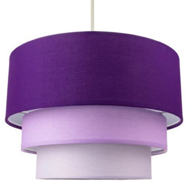 Happy Homewares Contemporary Round Triple Tier Purple/lilac Cotton Fabric Pendant Light Shade