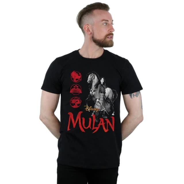 Disney Men Mulan Movie Horse Pose T-Shirt in Black Size: Small Black S Male 5059400764819