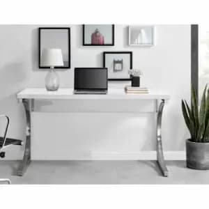 Furniture Box Valencia White High Gloss Chrome Modern Office Desk Home Working Large 140Cm