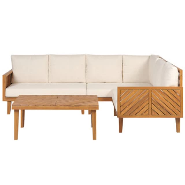 Beliani Garden Corner Sofa With Table 4 Seater Baratti Left Hand Acacia Wood Brown