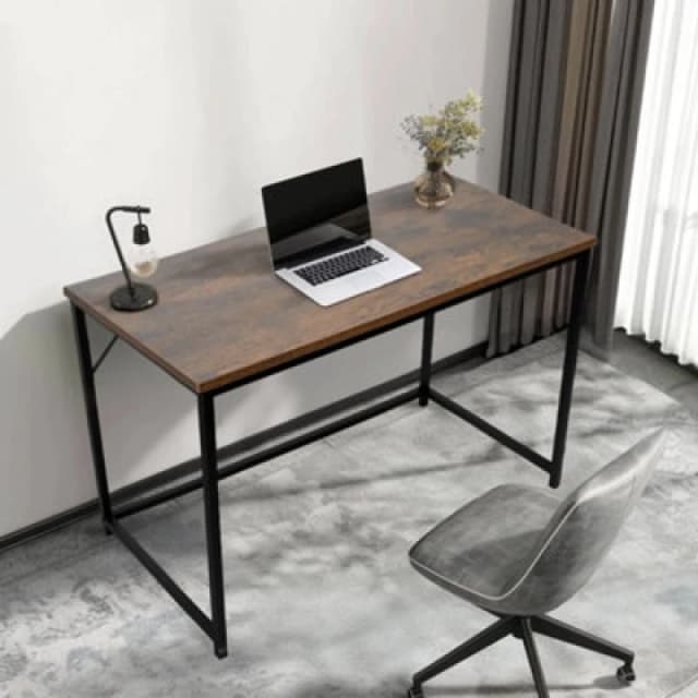 House Of Home Computer Desk 80Cm Rustic Brown With Black Coated Metal Frame - Versatile Coffee Table, Gaming Desk