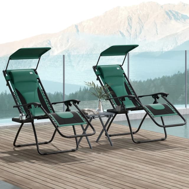Outsunny 2 Pcs Zero Gravity Lounger Chair, Folding Reclining Chair, Green Pale Green