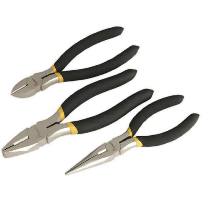 Loops 3 Piece Nickel-Ferrous Pliers Set - Combination Long Nose & Side Cutters - Ni-Fe Metallics