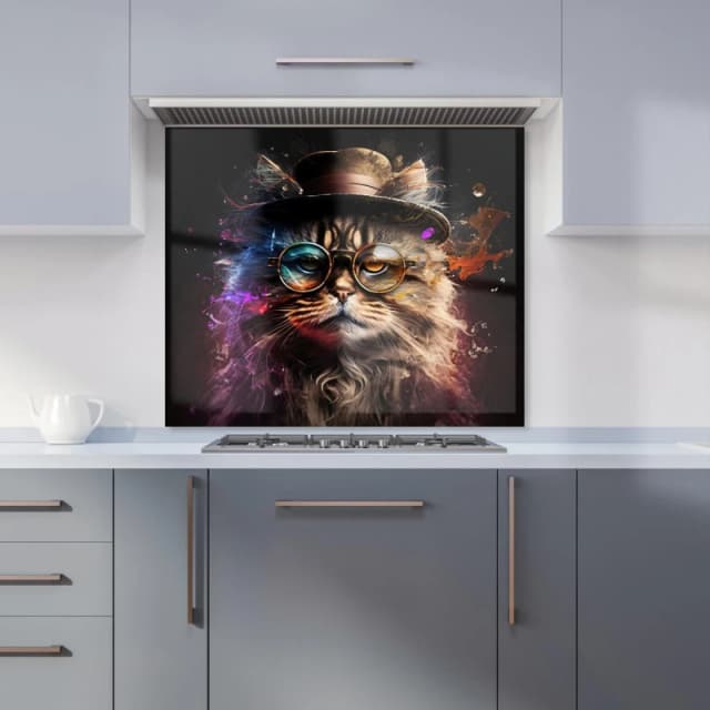 Warren Reed - Designer Siberian Cat With Glasses Splashart Kitchen Splashback Size: 600mm x 750mm Multicolor Unisex 600mm x 750mm