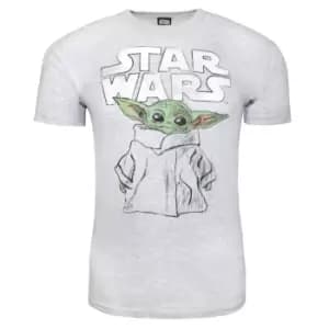 Star Wars: The Mandalorian Unisex Adult The Child Sketch T-Shirt (XXL) (Heather Grey)