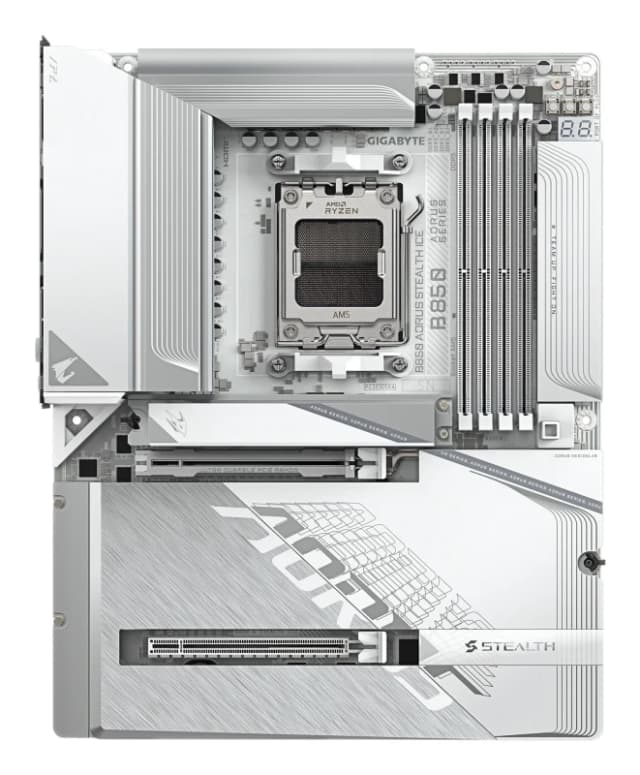 Gigabyte Gigabyte B850 AORUS STEALTH ICE Motherboard - AMD Ryzen 9000 Series CPUs, 14+2+2 Phases Digital VRM, up to 8200MHz DDR5 (OC), 2xPCIe 5.0 + 2x