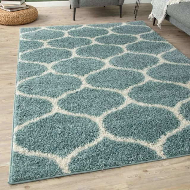 THE RUGS Soft Trellis Shaggy Rugs & Runners Duck Egg Blue Living Room Size: 80cm x 300cm Duck Egg Blue Unisex 80cm x 300 cm