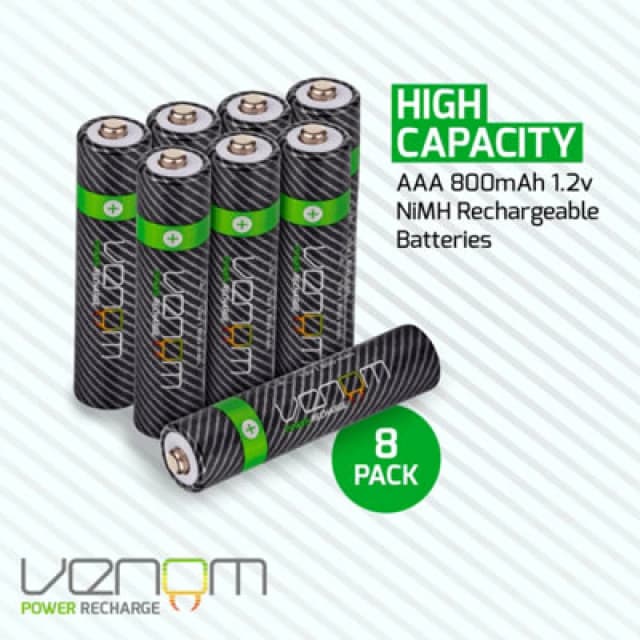 Venom Rechargeable AAA Batteries - High Capacity 800mAh (8-Pack) Black unisex