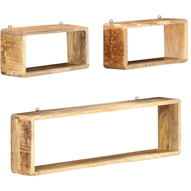 VIDAXL 3 Piece Wall Cube Shelf Set Soild Mango Wood vidaXL 8719883791920