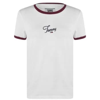 Tommy Jeans Script Ringer T Shirt - CLASSIC WHITE
