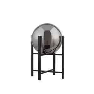 Amsterdam 1 Light Matt Black Table Lamp Round Smokey Glass Shade