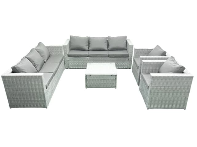 Fimous Outdoor Rattan Sofa Garden Furniture Set with 2 Armchairs Square Coffee Table Light Grey Mixed Light Grey