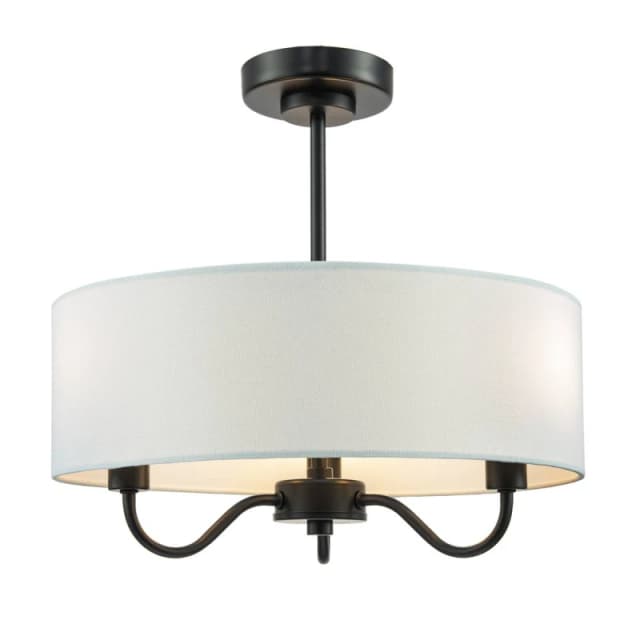 Happy Homewares Traditional Chandelier Semi Flush Ceiling Light with Linen Shade in Black Unisex