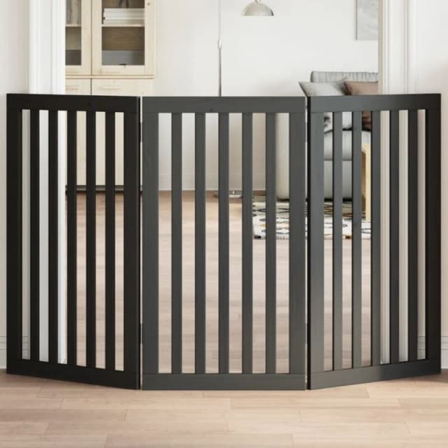 vidaXL Dog Gate Foldable 3 Panels Black 150cm Poplar Wood, Black 352254