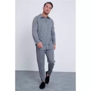 I Saw It First Black & White Chevron Long Sleeve Half Zip Polo Shirt & Pintuck Jogger Set - Black