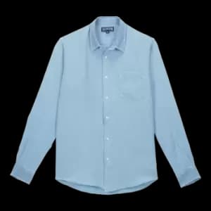 Men Linen Mineral Dye Shirt Solid - Caroubis - Blue - Size L - Vilebrequin