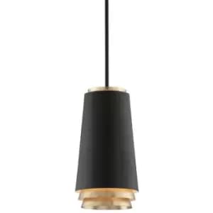 Fahrenheit 1 Light Pendant Textured Black Withgold Leaf