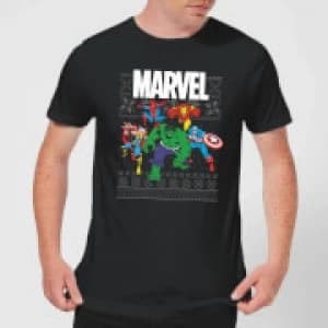 Marvel Avengers Group Mens Christmas T-Shirt - Black - M
