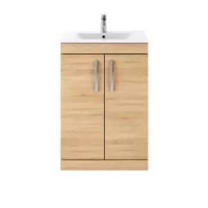 Nuie Athena 600 Floor Standing 2-door Vanity & Minimalist Basin - Natural Oak