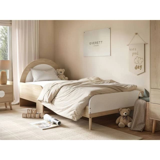 Flair Noah Single Curved Headboard Bed Oak in White White Unisex Single