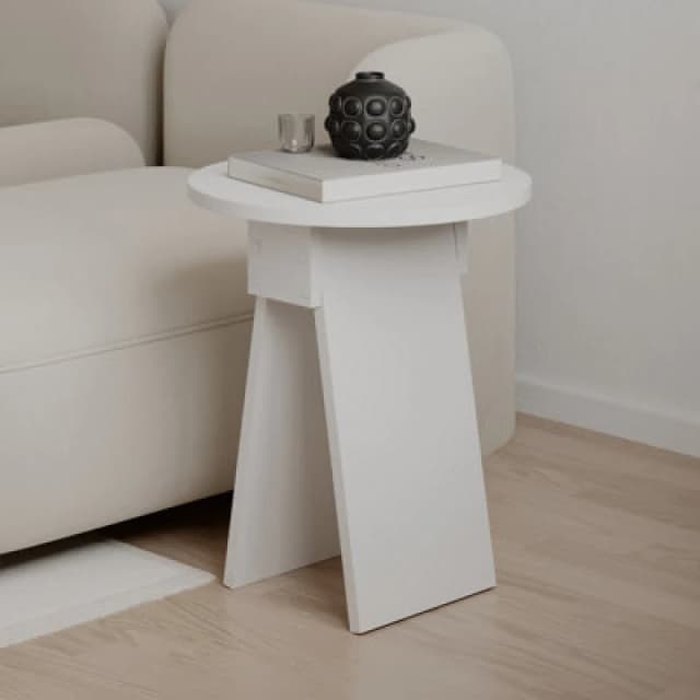 Decortie Modern Chen Side Table White Round Shape Sturdy Particle Board 2 Legs Coffee Table 42(W)X42(D)X50(H)Cm Living Room