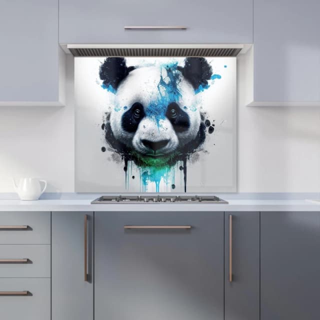 Warren Reed - Designer Panda Face Splashart Light Background Kitchen Splashback in Blue Size: 600mm x 750mm Blue Unisex 600mm x 750mm