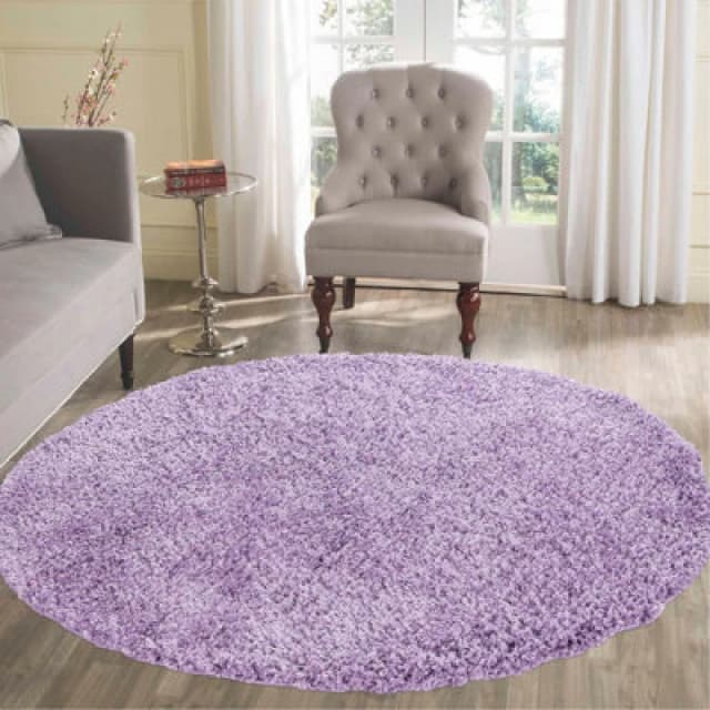 Desire Rugs Plain Living Room Shaggy Area Rugs Lilac Round 120X120 Cm