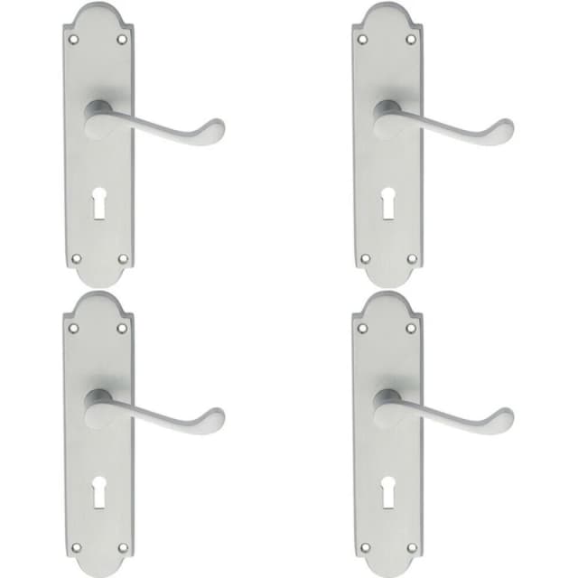 Loops 4x PAIR Victorian Scroll Handle on Lock Backplate 205 x 49mm Satin Chrome Multi