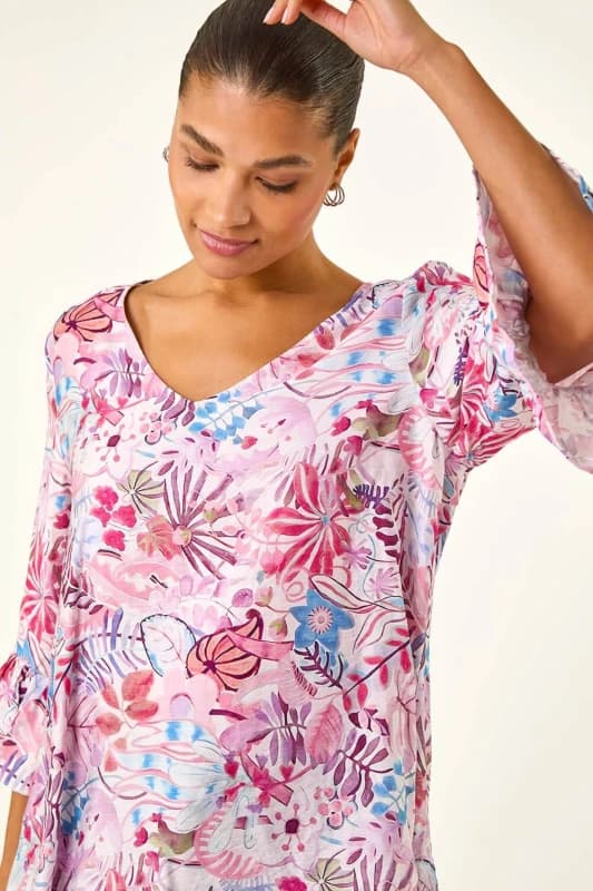 Roman Womens Floral Flare Sleeve Top in Pink Size: 10 Pink Female 10