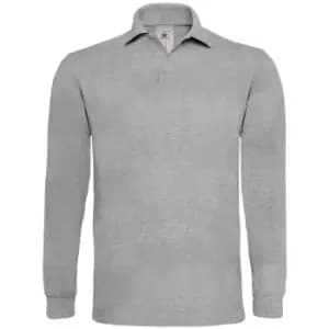 B&C Mens Heavymill Cotton Long Sleeve Polo Shirt (2XL) (Heather Grey)