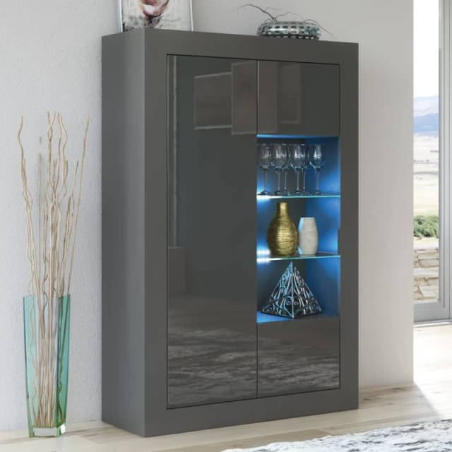 Creative Furniture Arcadia Display Cabinet 140cm - Dark Grey with Gloss Doors, LED Lights Dark Grey Unisex