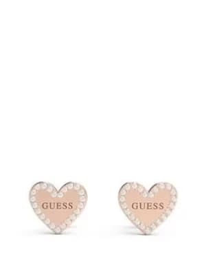 Guess Guess Heart To Heart Ladies Stud Earrings, Rose Gold, Women