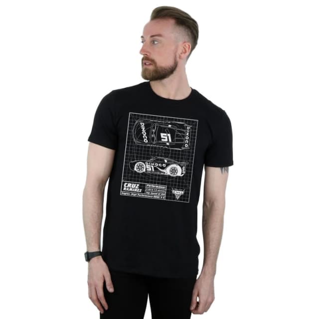 Disney Men Cars Cruz Ramirez Blueprint T-Shirt in Black Size: Small Black S Male 5057245931113