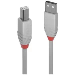 LINDY USB cable USB 2.0 USB-A plug, USB-B plug 2m Grey 36683