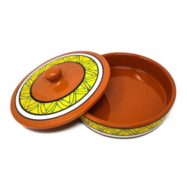 Verano Spanish Ceramics Fiesta Hand Painted Pattern Ceramic Kitchen Dining Tortilla Servers Yellow (Diam) 25Cm