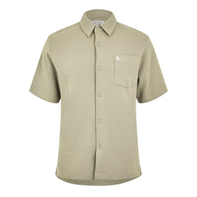 Jack Wills Mens JW Waffle Short-Sleeve Plain Shirt Silver Sage male S