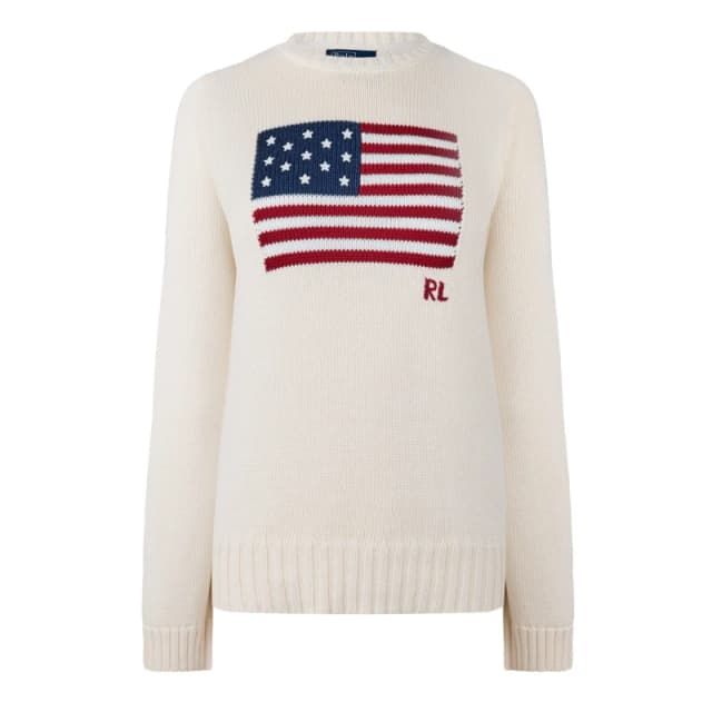 Polo Ralph Lauren Womens Flag Knit Jumper Cream female 10 (S)