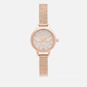 Olivia Burton Womens Glitter Dial Lucky Bee Mini Dial Watch - Rose Gold
