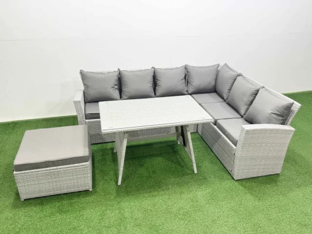 Fimous 7 Seater Garden Outdoor Rattan Furniture Set Dining Table Sets in Light Grey Light Grey Unisex