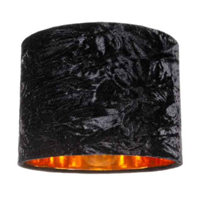 Happy Homewares Modern Black Crushed Velvet 8 Table/pendant Lampshade With Shiny Copper Inner