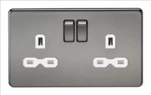 KnightsBridge 2G DP 13A Screwless Black Nickel 230V UK 3 Pin Switched Electric Wall Socket - White Insert