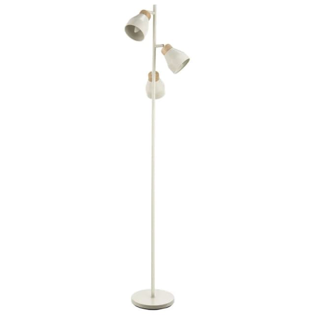 Happy Homewares Muted Dove Grey Scandinavian Triple Spot Floor Lamp with Wooden Trim in Light Grey Light Grey Unisex