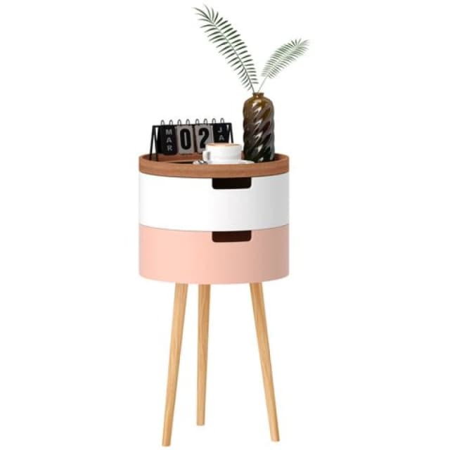 HOMCOM 3-Tier Round Side Table with Storage, Wood Legs, Multicolour Multi