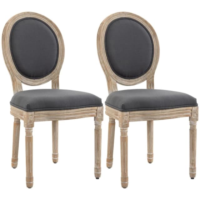HOMCOM French-style Dining Chairs Set of 2 w/ Linen Upholstery, Backrest 835-524V70GY