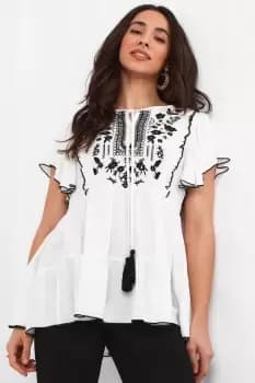 Boho Embroidered Angel Sleeve Smock Top